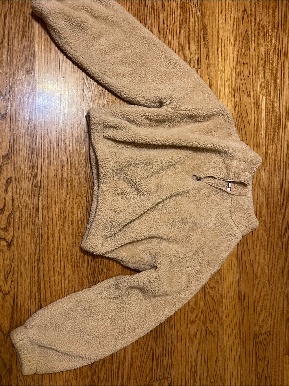 Cropped Sherpa Half-Zip Pullover Sweater in Beige